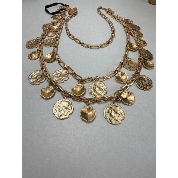 Zara Gold Coin Chain Belt Layered Medallion Statement Boho NWOT